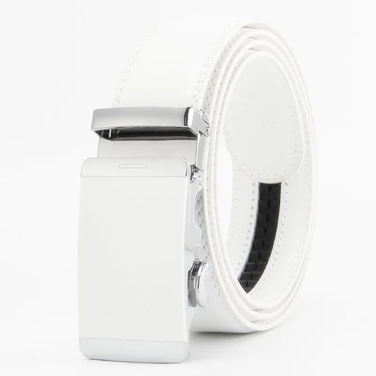 3.5cm White Color Click Belt for Men Unisex Genuine Leather Waist Straps for Jeans Automatic buckle Belts