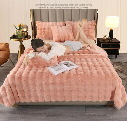 Super Soft Bubble Rabbit Velvet Blankets Multi Purpose All Seasons Air Conditioning Plush Blanket Solid Sofa Cover for Home