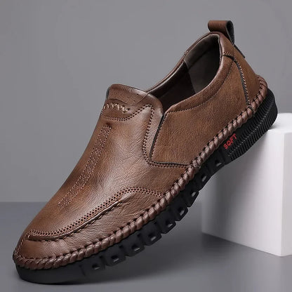 Sapatos Masculinos de Couro Genuíno Costurados à Mão – Calçado Casual Durável para Uso Diário