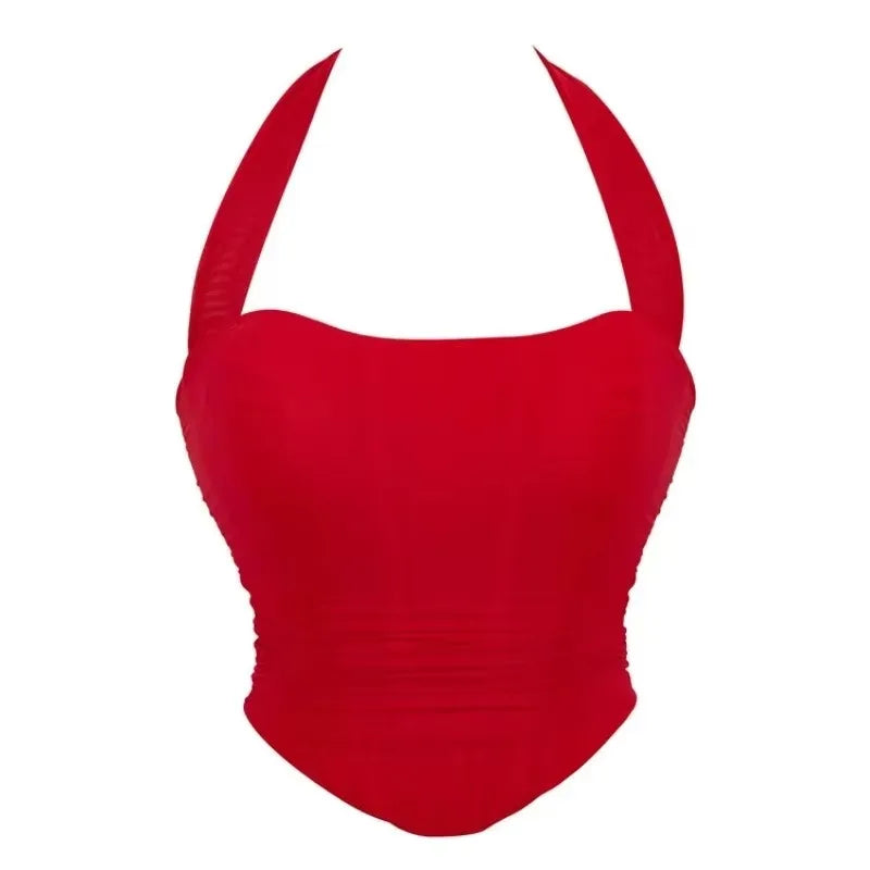 Corset Halter Crop Top Women Camisole Short Cropped Tank Tops Summer Sexy Elegant Nightclub Evening Party Female Clothes