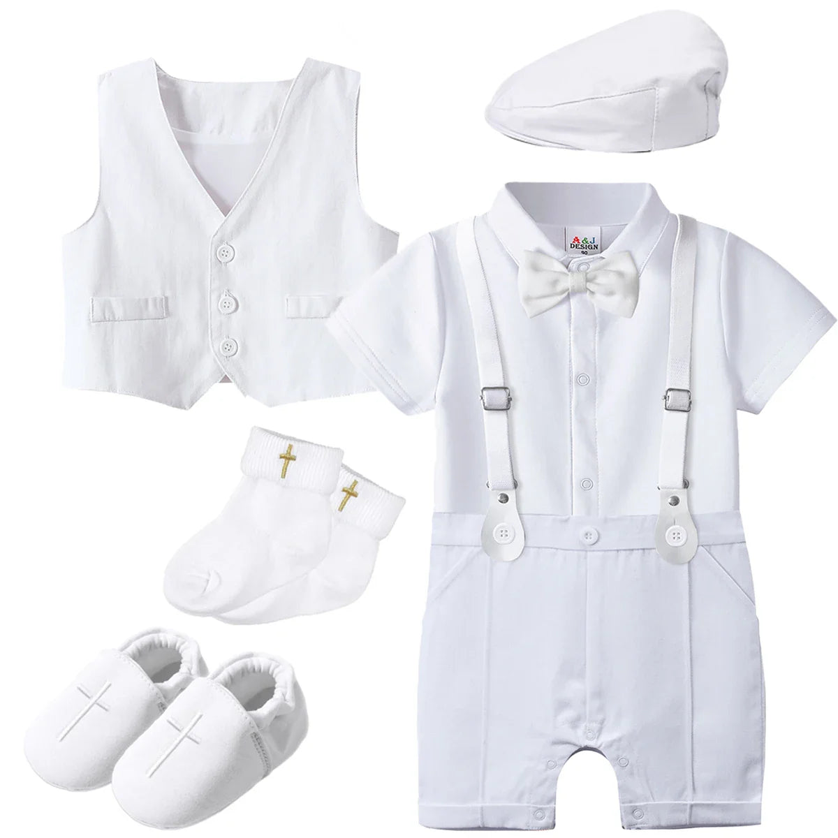 Baby Boys Baptism Outfit Infant Wedding Gentleman Set Christening Formal Birthday Party Suit Suspender Bow Tie Romper