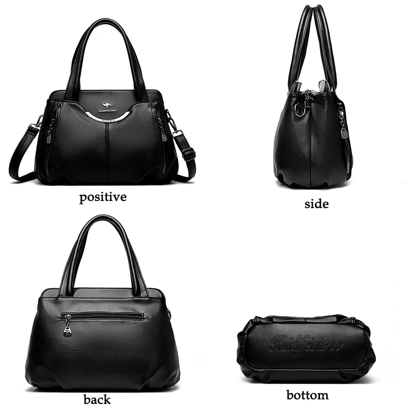 2024 New Multi Pocket Women's Handbag High Quality Soft Leather Female Shoulder Bag Luxury Designer Girl Tote Bolsas Sac A Main