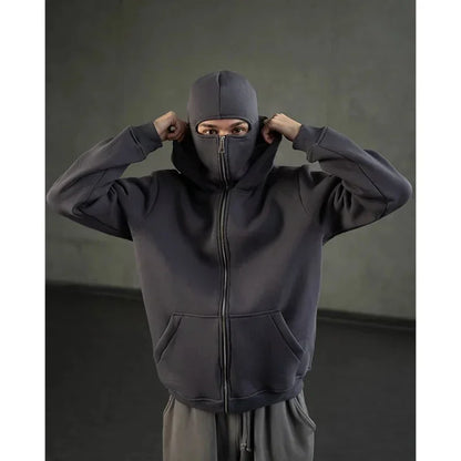Men Zip Hoodie Winter Warm Casual Sweatshirt Y2K with Hooded Face Mask Zipper Design Sports Jacket Outdoor Activities