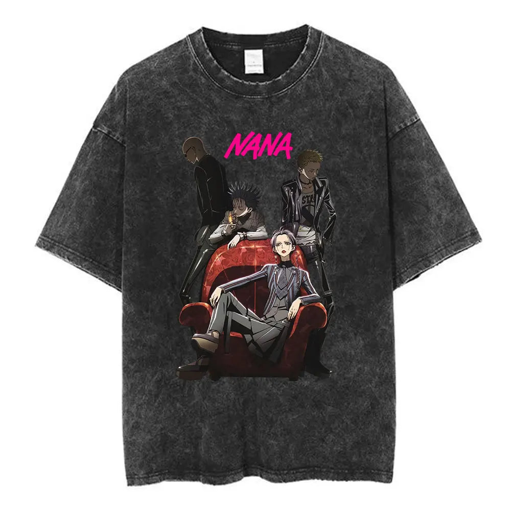 Nana Osaki Japanese Anime Vintage Washed T-shirt Men's Women Clothing Harajuku Short Sleeve T-shirts 100% Cotton Casual T Shirts