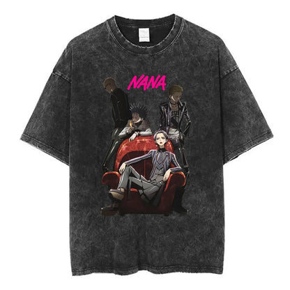 Nana Osaki Japanese Anime Vintage Washed T-shirt Men's Women Clothing Harajuku Short Sleeve T-shirts 100% Cotton Casual T Shirts