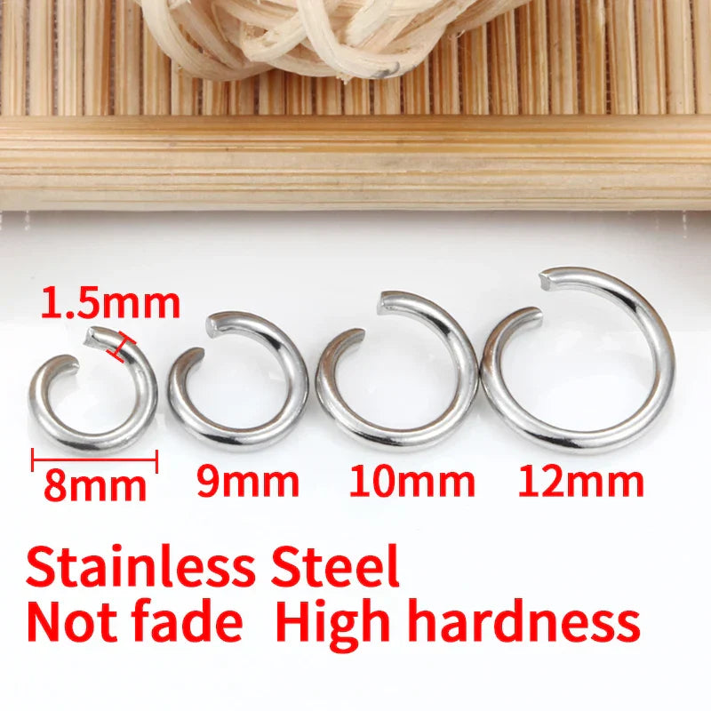 1.5mm Thick Stainless Steel Width 8mm 9mm 10mm 12mm  Open Jump Rings For Jewelry Making Supplies Accessories Findings Not Fade