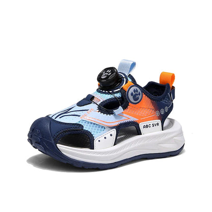 Kids Rotating Button Closed-Toe Sandals, Breathable Mesh Sport Shoes for Boys, Non-Slip Adjustable Summer Beach Sneakers