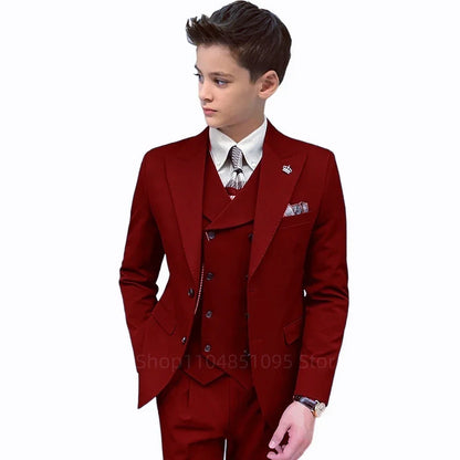 3 Piece Slim Fit Boy Fashion Suits Cutsom Flower Boy Wedding Tuxedo Prom Wedding Peak Lapel Jacket Vest Pants Set Children Suit