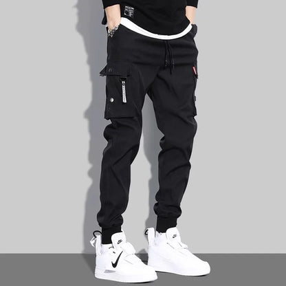 2025 New Men's Cargo Pants Casual Hip Hop Hit Color Multiple Pockets Trousers Streetwear Ribbons Techwear Sweatpants ﻿