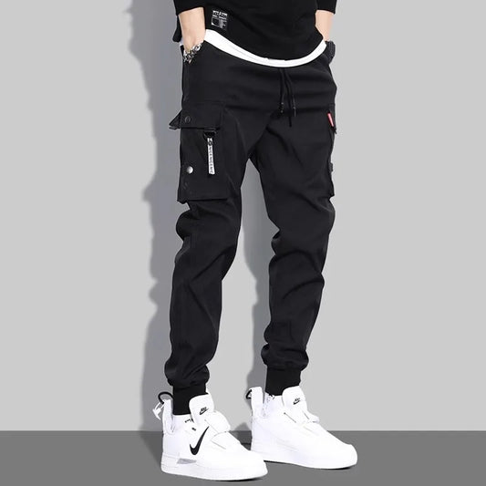 2025 New Men's Cargo Pants Casual Hip Hop Hit Color Multiple Pockets Trousers Streetwear Ribbons Techwear Sweatpants ﻿