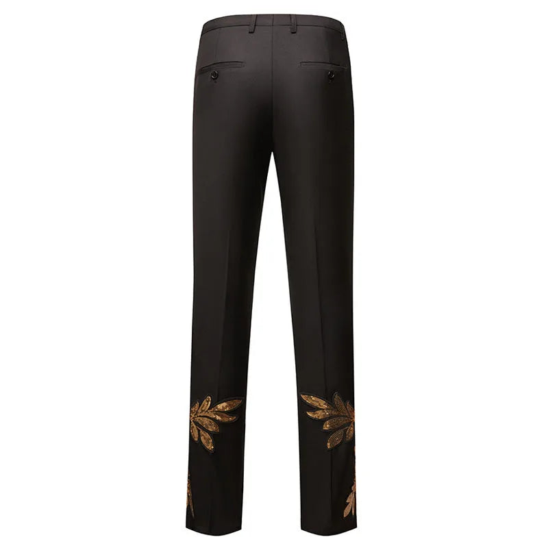 Men's Gold Sequin Applique Fashion Trend Suit Set High-Quality Casual Jacket And Western Pants Two-Piece Ensemble