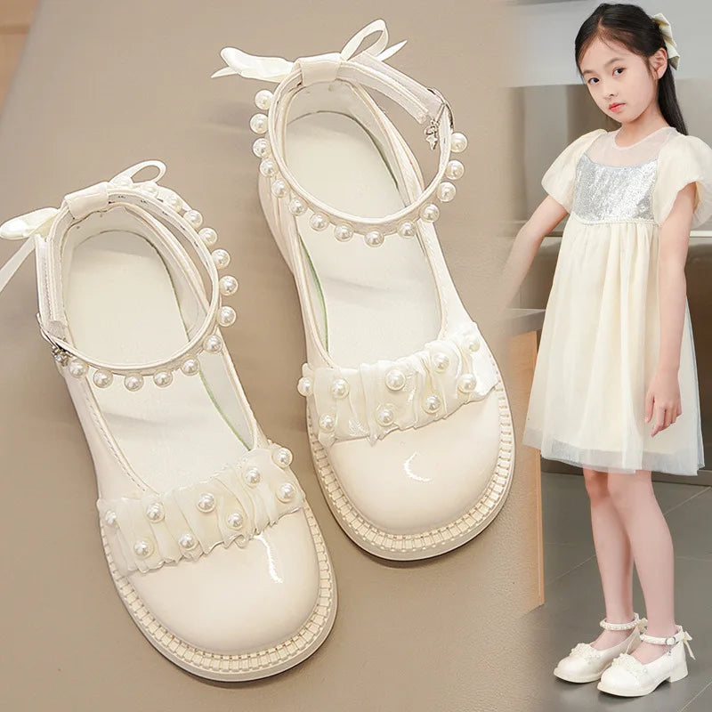 Girl's Mary Janes Organza Beautiful Sweet Children Princess Shoes Three Colors Cover Toe Ankle Strap 26-36 Kids Autumn Shoes