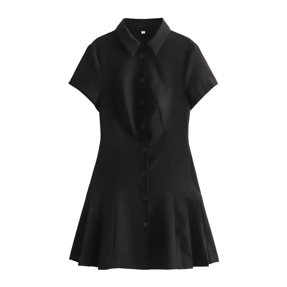 sunmer New Product Women's Fashion Casual Polo Collar Short sleeved Shirt Style Mini Dress