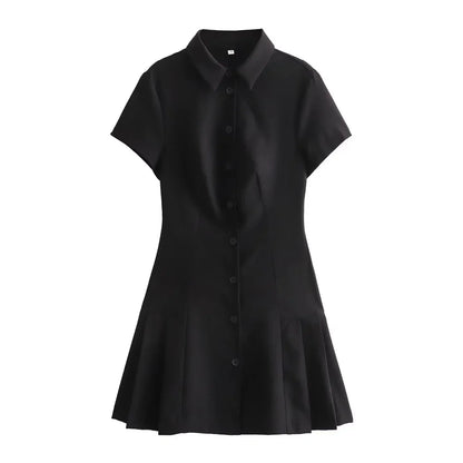 sunmer New Product Women's Fashion Casual Polo Collar Short sleeved Shirt Style Mini Dress