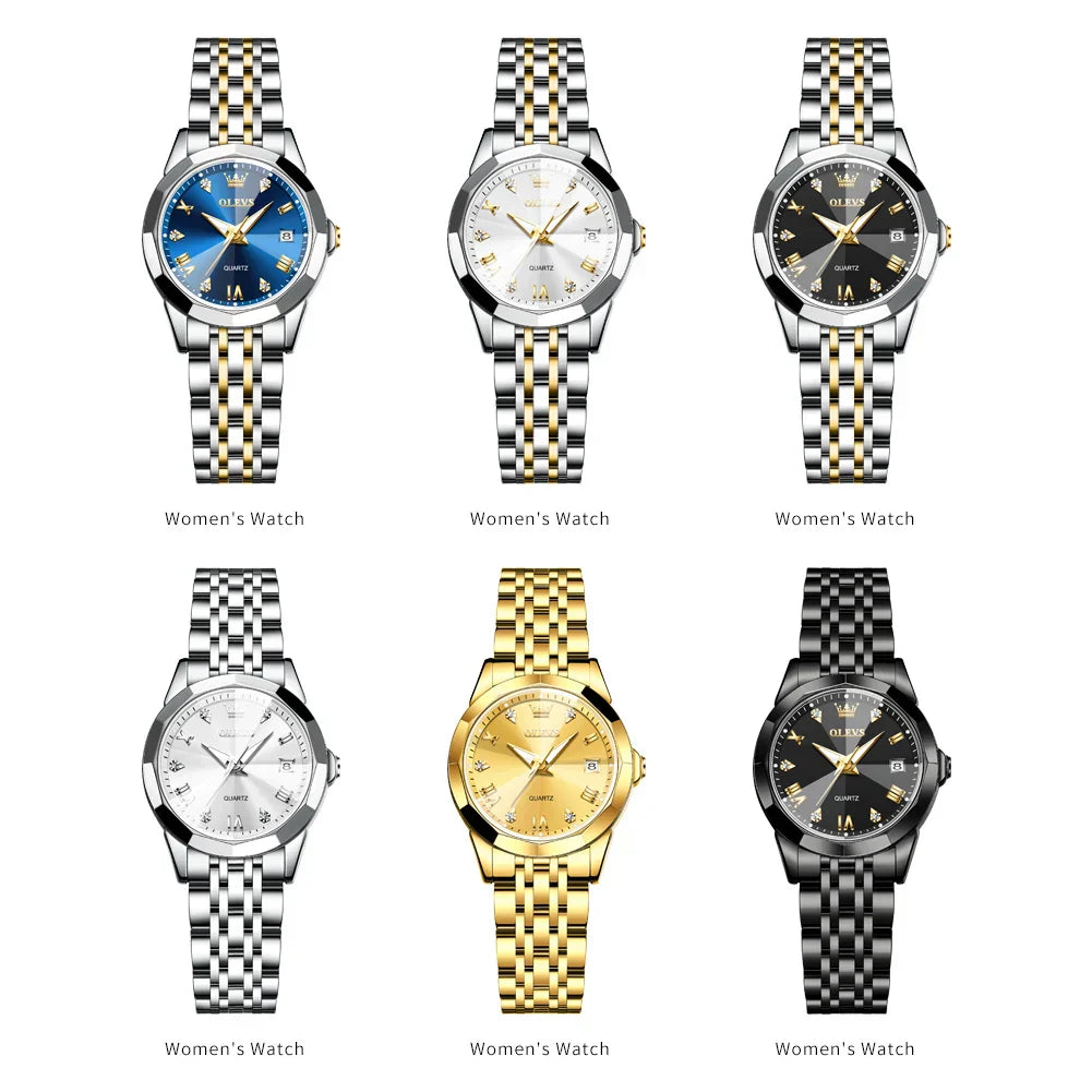 Fashion Golden Watch for Women Stainless Steel Waterproof Women's Watches Elegant Original Luxury Ladies Quartz Wristwatch