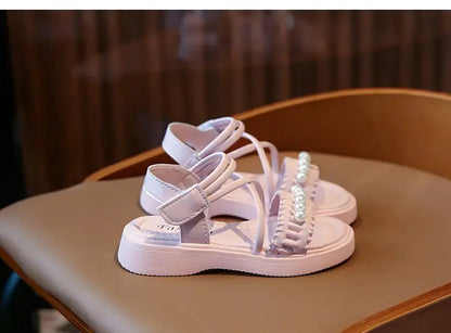 Girls' sandals 2026 Summer new little girl fashion Big Children's Beach Shoes Children's sandals Pearl Princess shoes for kids
