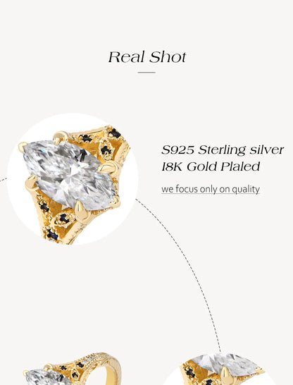 Marquise Cut 2ct Moissanite Ring With Lab Sapphire Women's Ring 925 Sterling Silver Luxury Wedding Jewelry Customizable