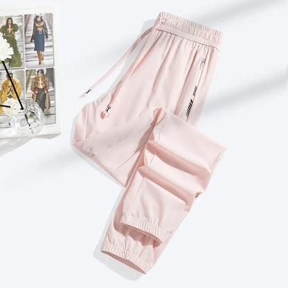 2026 Summer Ice Silk Elastic Joggers Pants for Men Women Thin Trendy Loose Sports Casual Couples Comfortable Straight Leg Tights