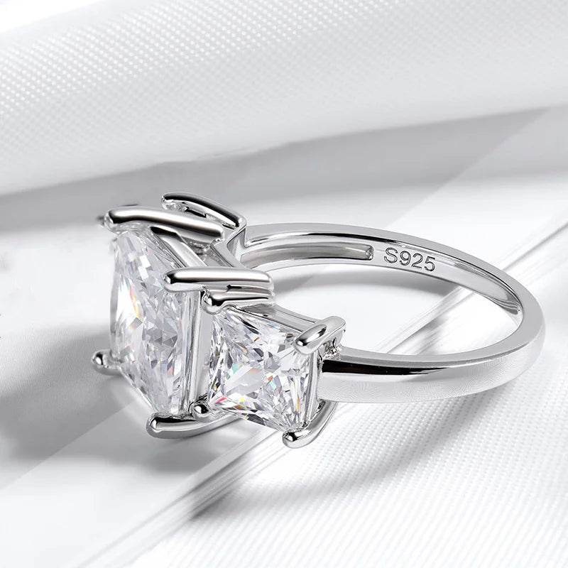 Princess Cut 3 Gems Moissanite Wedding Rings for Women Couple Jewelry Girl's Birthday Gift Lab Diamond Band Pure S925