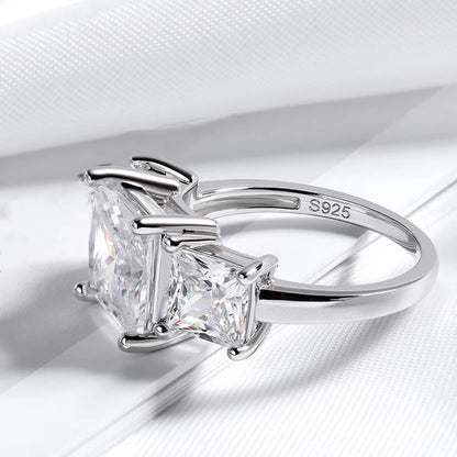 Princess Cut 3 Gems Moissanite Wedding Rings for Women Couple Jewelry Girl's Birthday Gift Lab Diamond Band Pure S925