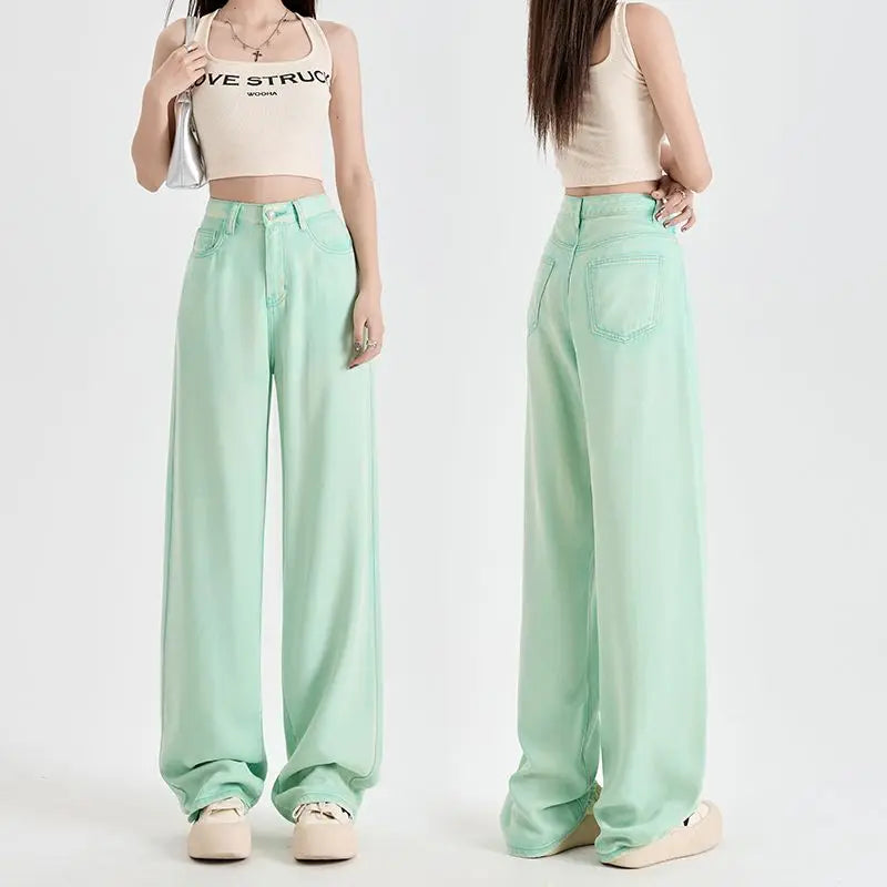 Korean Fashion Woman Ice Silk Wide-leg Jean