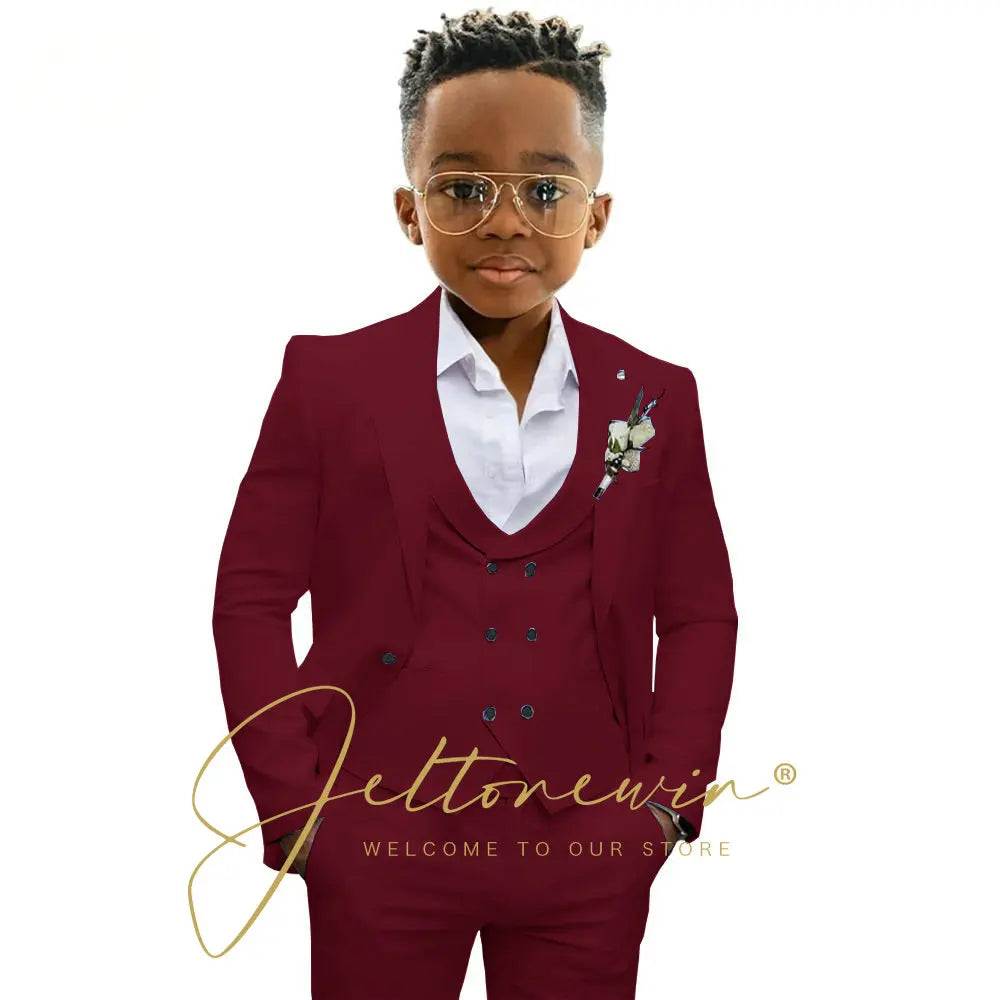 Boys' 3-Piece Suit with Notched-Lapel Jacket, Vest & Pants in Solid Colors for Weddings