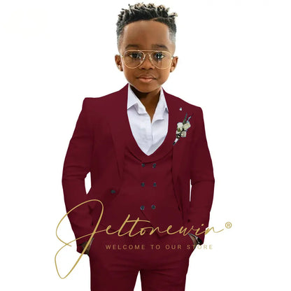 Boys' 3-Piece Suit with Notched-Lapel Jacket, Vest & Pants in Solid Colors for Weddings