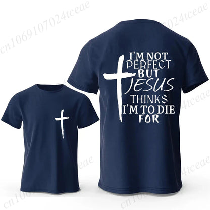 I'm Not Perfect But Jesus Printed Men T Shirt Christian Faith Print Shirt Casual Short Sleeve Tee Streetwear Oversize T-shirt