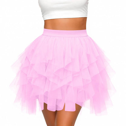 Women's Tulle Tutu Skirt Fashion Solid Color High Waist Mesh Skirt A-line Puff Skirt Cute Cake Skirt Cute Ballet Ball Half Skirt