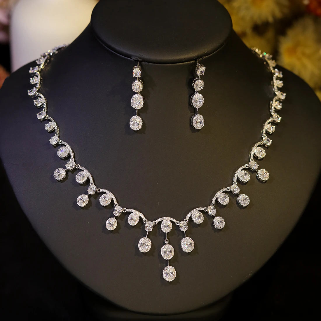 Simple Cubic Zirconia Tassel Water Drop Necklace Europe Bride Wedding Ball Jewelry Set For Women Dinner Party Accessories X0584