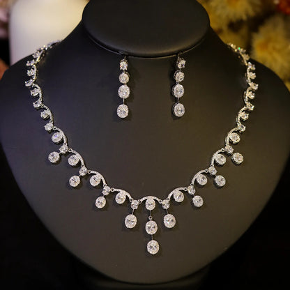 Simple Cubic Zirconia Tassel Water Drop Necklace Europe Bride Wedding Ball Jewelry Set For Women Dinner Party Accessories X0584