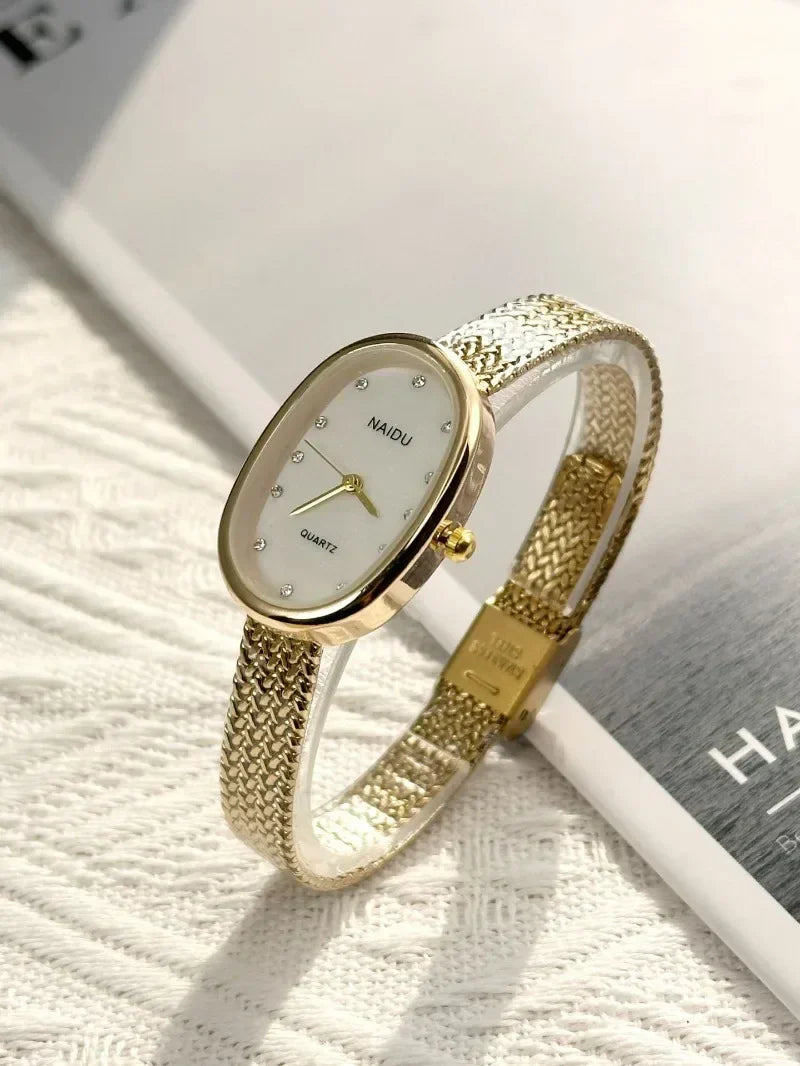 Luxury Oval Dial Rhinestone Watch New Brand Quartz Watch for Women Adjustable Stainless Steel Strap Wristwatches Wholesale Gift