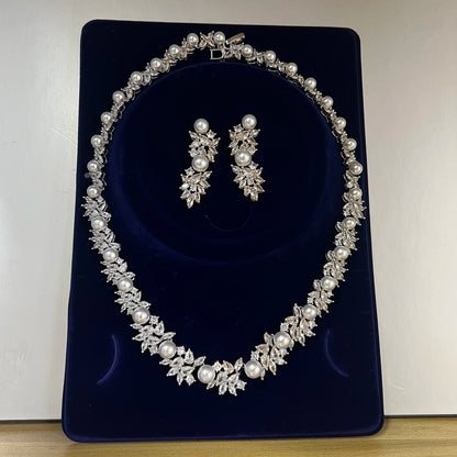 Elegance Pearl Necklace For Women Luxury High Quality Circular Shape Cubic Zircon Female Jewelry Sets Wedding Party Gifts
