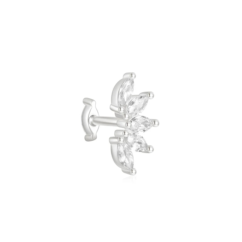 1PC 925 Sterling Silver Crown Horse Eye Zircon Heart Flat Head Cartilage Piercing Stud Earring For Women Claasic Earring