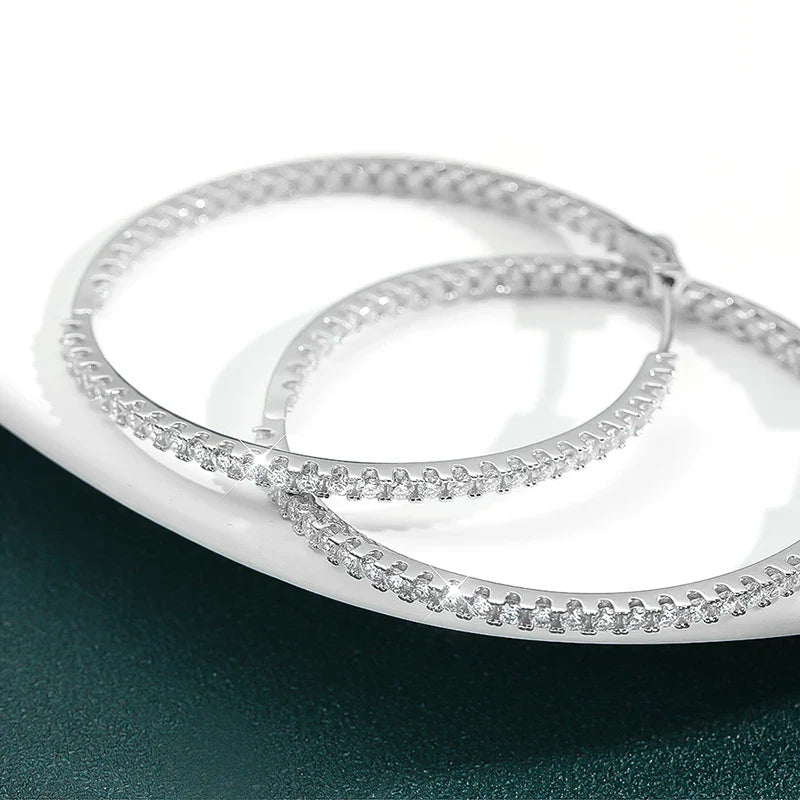 2.88/6.5cttw Full Moissanite Hoop Earrings for Women Big Size 2.5mm Stone Sparkling Diamond Earing Silver 925 Jewelry GRA