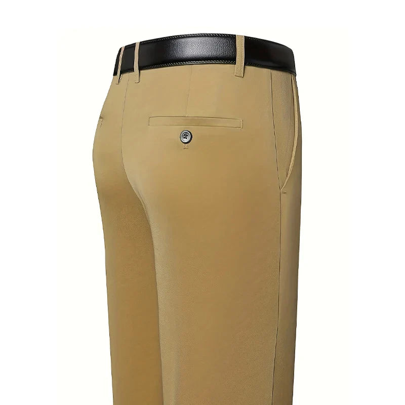 Men's Pants Elastic Suit Pants Summer Thin Formal Pants Breathable Cool Loose Straight Business Pants Khaki