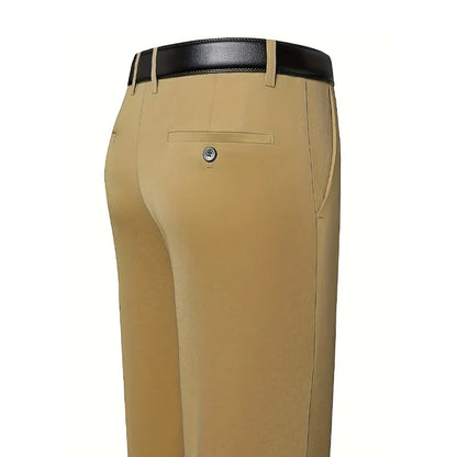 Men's Pants Elastic Suit Pants Summer Thin Formal Pants Breathable Cool Loose Straight Business Pants Khaki