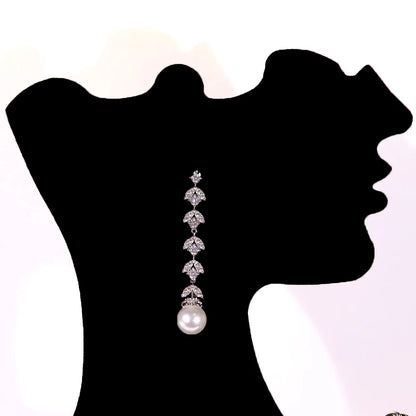 3A Cubic Zirconia Silver Color Tassel Necklace Luxury Pearl Jewelry Sets Bridal Dubai Wedding PROM Accessories