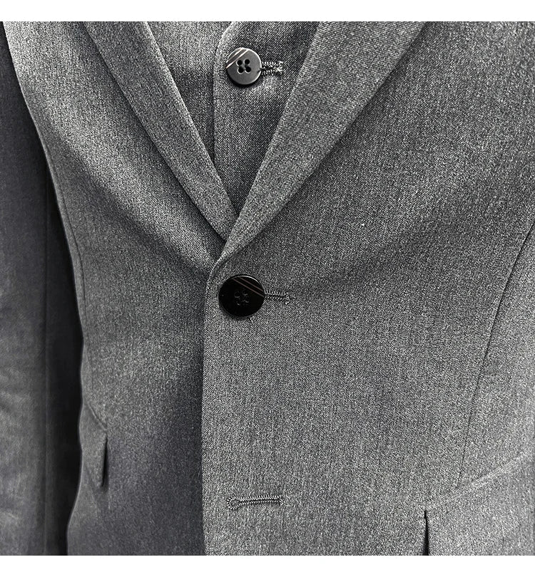 ( Blazer + Vest + Pants ) Boutique Fashion Solid Color Men's Slim Casual Business Suit Three-piece Set Groom Wedding Dress Party