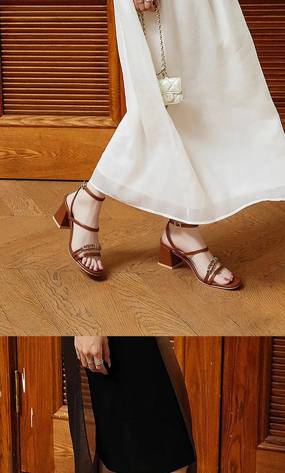 Women's High Heels New Summer Black Strap Casual Shoes Commuting Women's Shoes 6CM