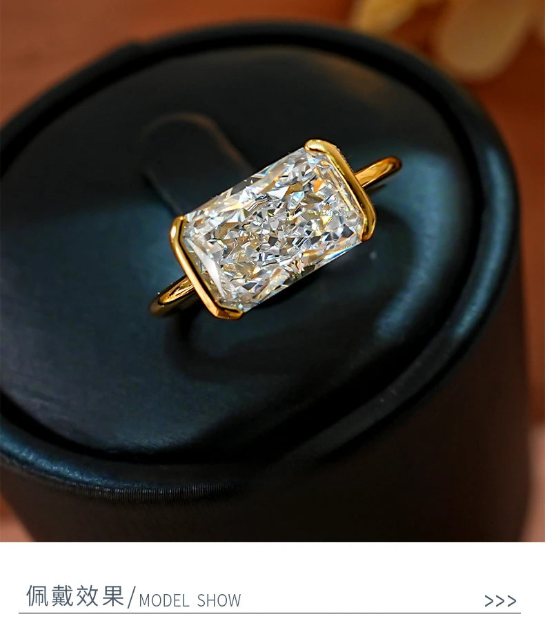 Vintage style broken ice cut 925 silver ring 7 * 11 high carbon diamond cube candy INS diamond ring light luxury gift