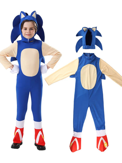 Hedgehog Cartoon Jumpsuit Bodysuit Kids Cosplay Costume Disguise Anime Boys Girls White Gloves Halloween Gift