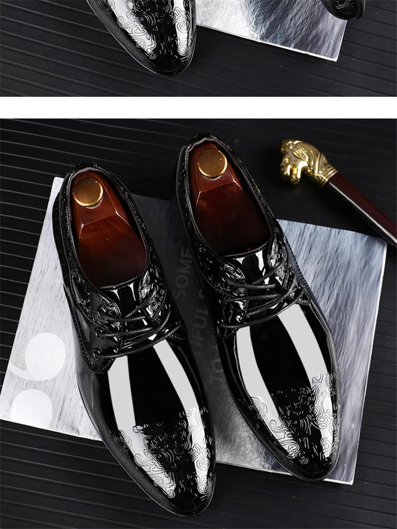 Black Patent Leather Dress Shoes Man Oxfords Shoes Pointed Toe Casual Office Shoes For Men Formal Shoes sapato social masculino