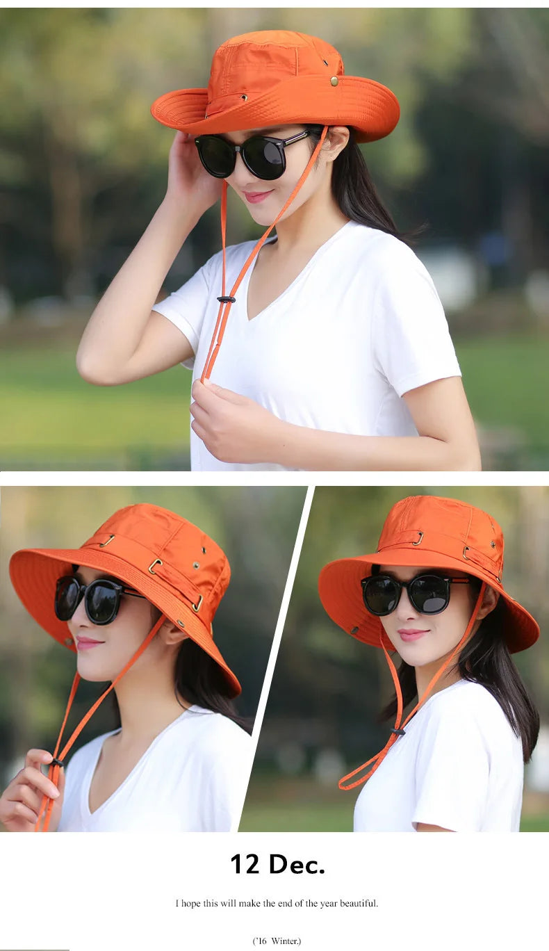Unisex Summer Sunscreen Wide Brim Bucket Hats Women UV Protection Waterproof