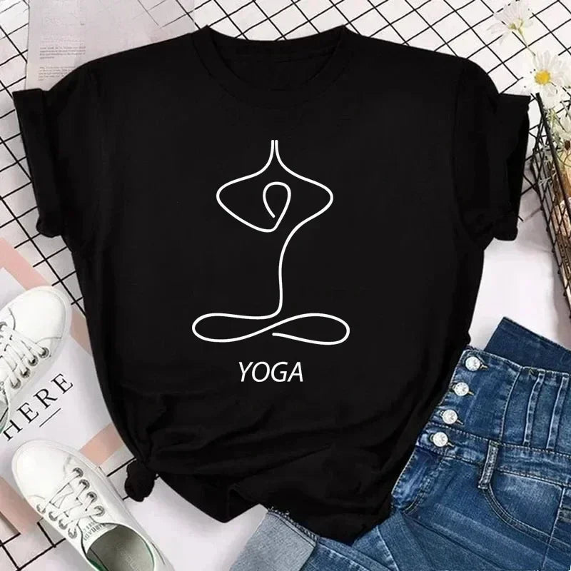 Yoga Print Tshirt Women Bird Om Aum Jade Buddha Meditation Tie Die T Shirt Femme T-Shirt Tops