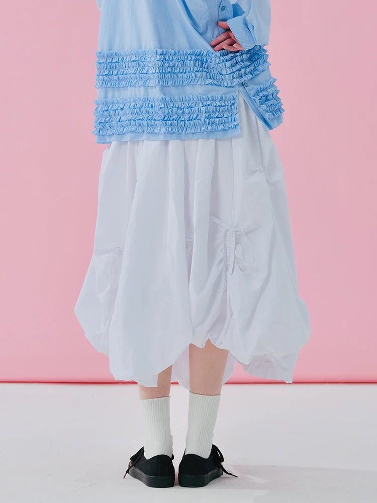 Original design elastic waist white casual fashionable loose half skirt 244959