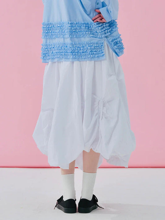 Original design elastic waist white casual fashionable loose half skirt 244959