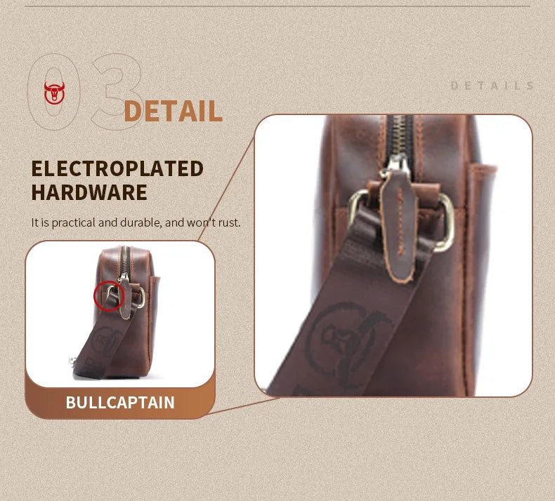 Crazy Horse Leather Men's Fashion Bag New Large-capacity Single Shoulder Cross-body Bag With Casual Men's Bag