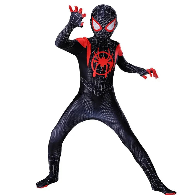Spiderman Zentai Costume Anime Superhero Miles Morales Spider Man Cosplay Costume Bodysuit Halloween Costume for Kids Boy Adult