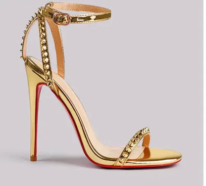 French white rivet strap versatile sexy temperament red sole super high heels open toe sandals fashion sandals round toe